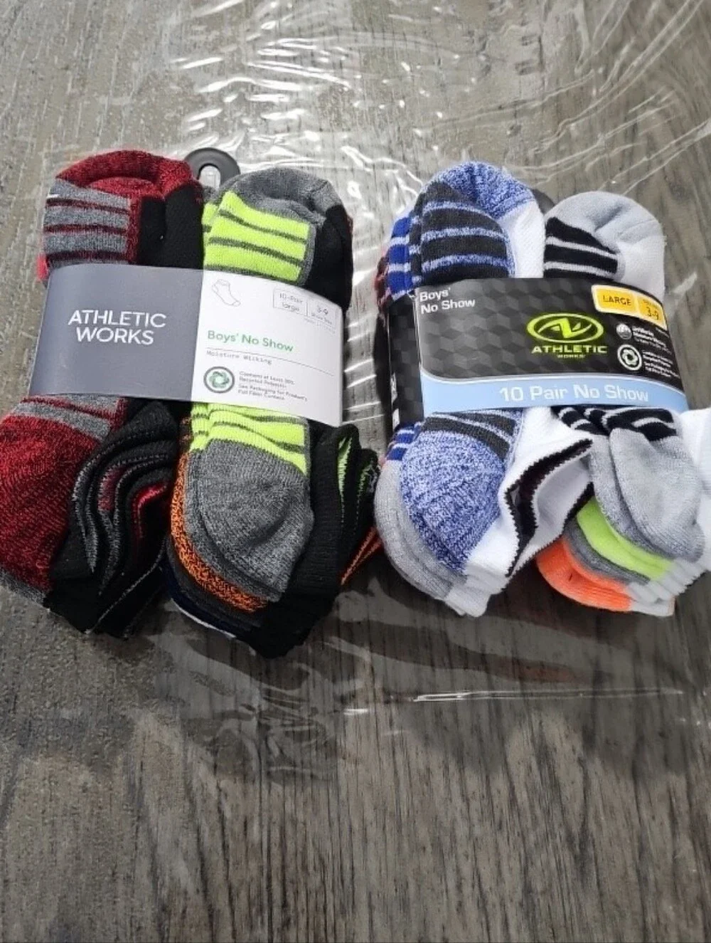 2 Package Athletic Works Boys No-Show Socks Size L Shoe Size 3-9